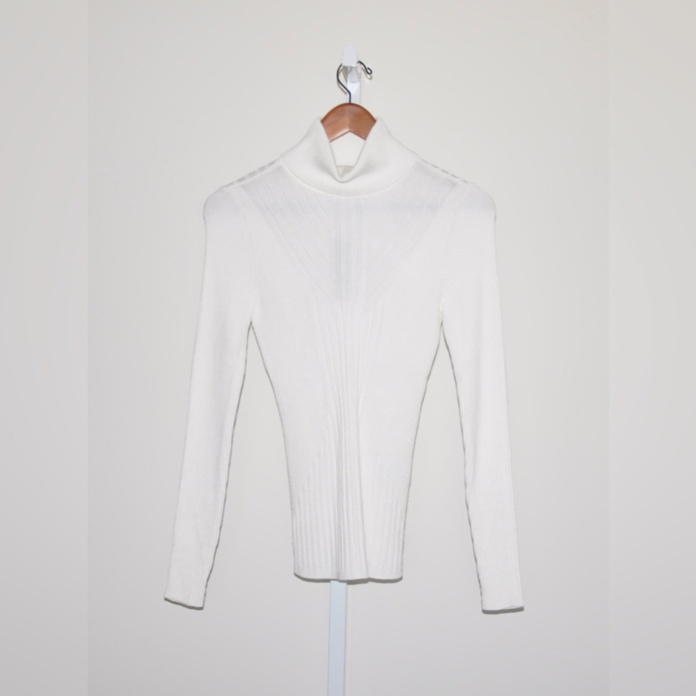 NEW White House Black Market Turtleneck Sweater Top Ivory Ribbed Knit XS $85
